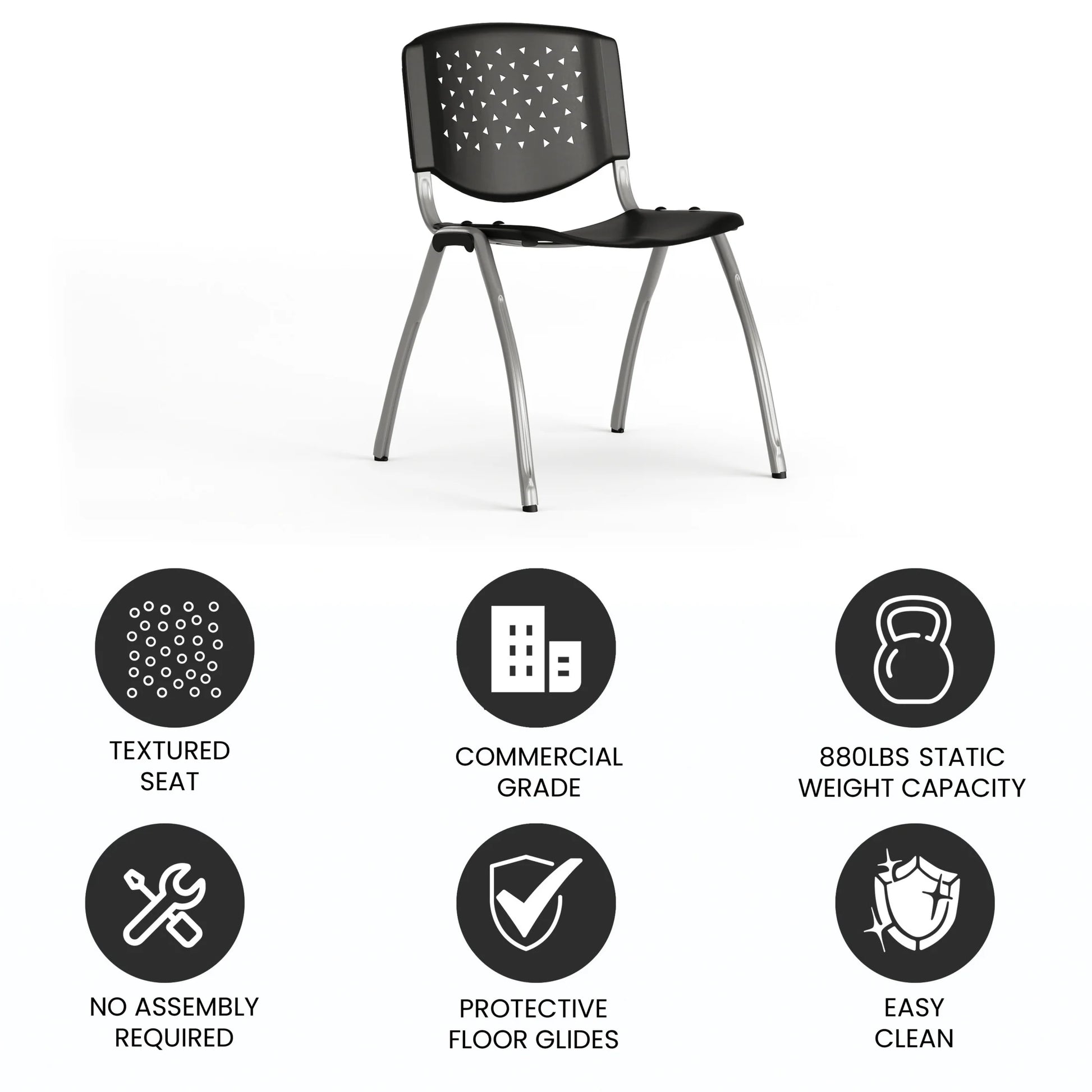 HERCULES Series 880 Lb. Capacity Black Plastic Stack Chair with Titanium Gray Powder Coated Frame
