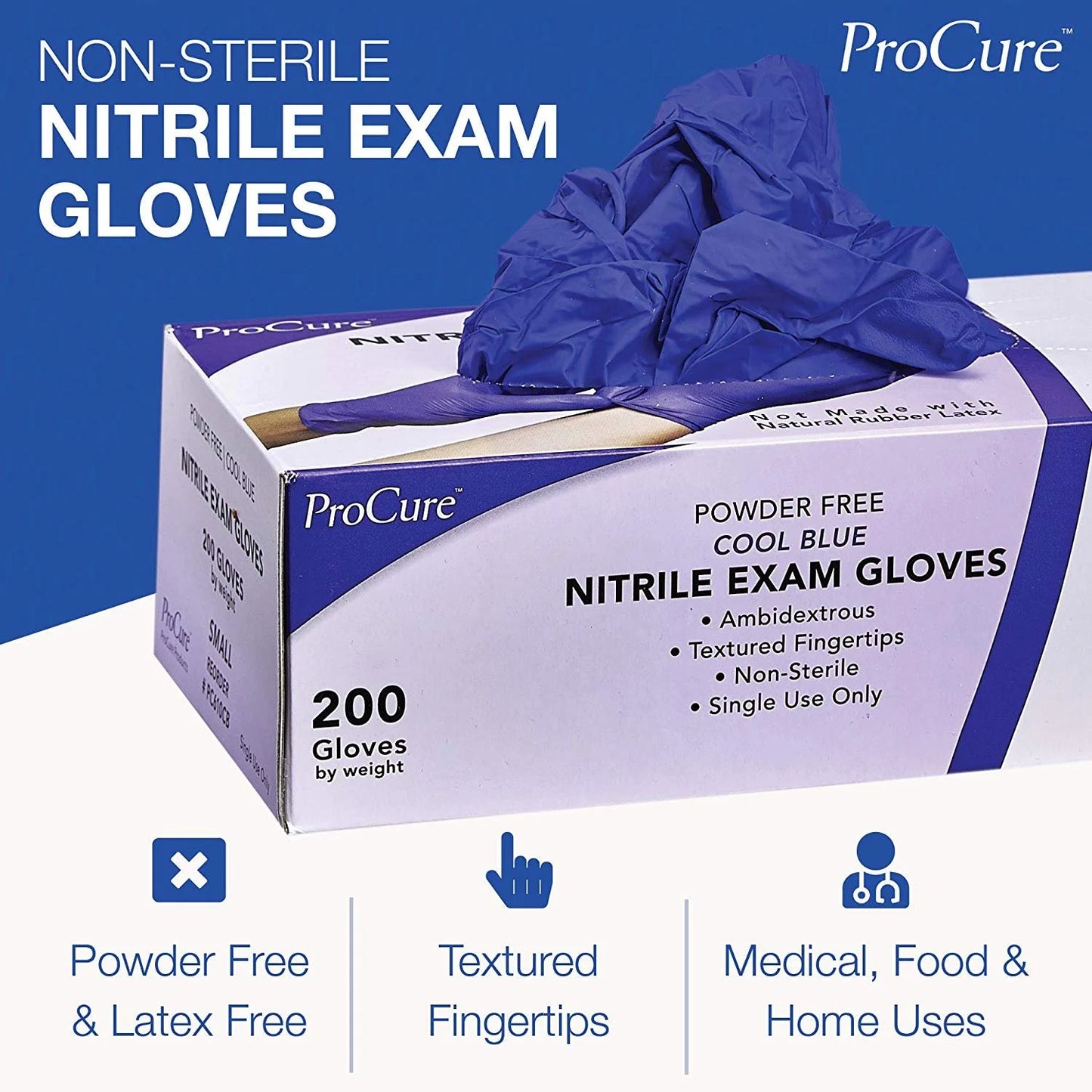 Disposable Nitrile Gloves - 200 Count - Powder Free, Rubber Latex Free, Medical Exam Grade