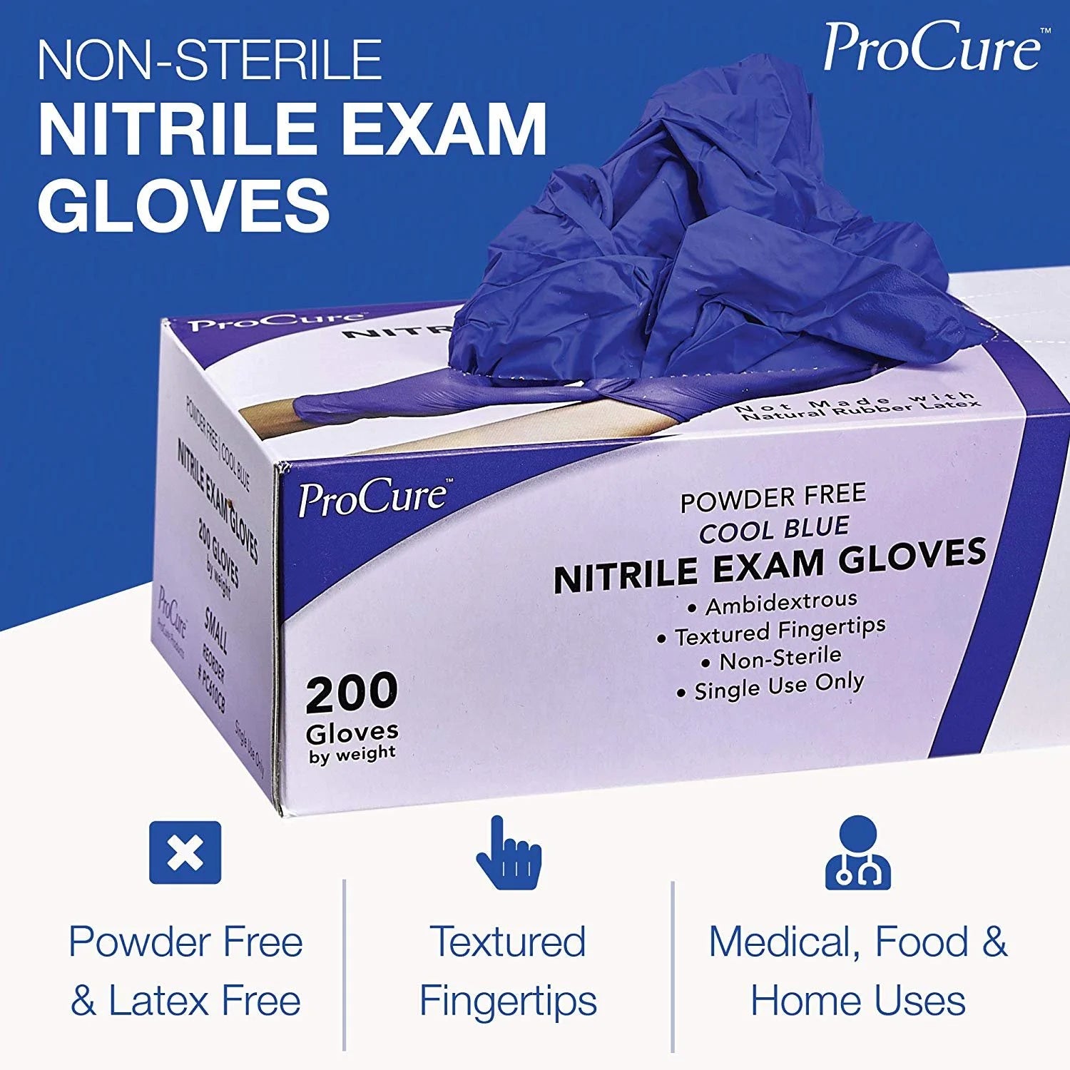 Disposable Nitrile Gloves - 200 Count - Powder Free, Rubber Latex Free, Medical Exam Grade