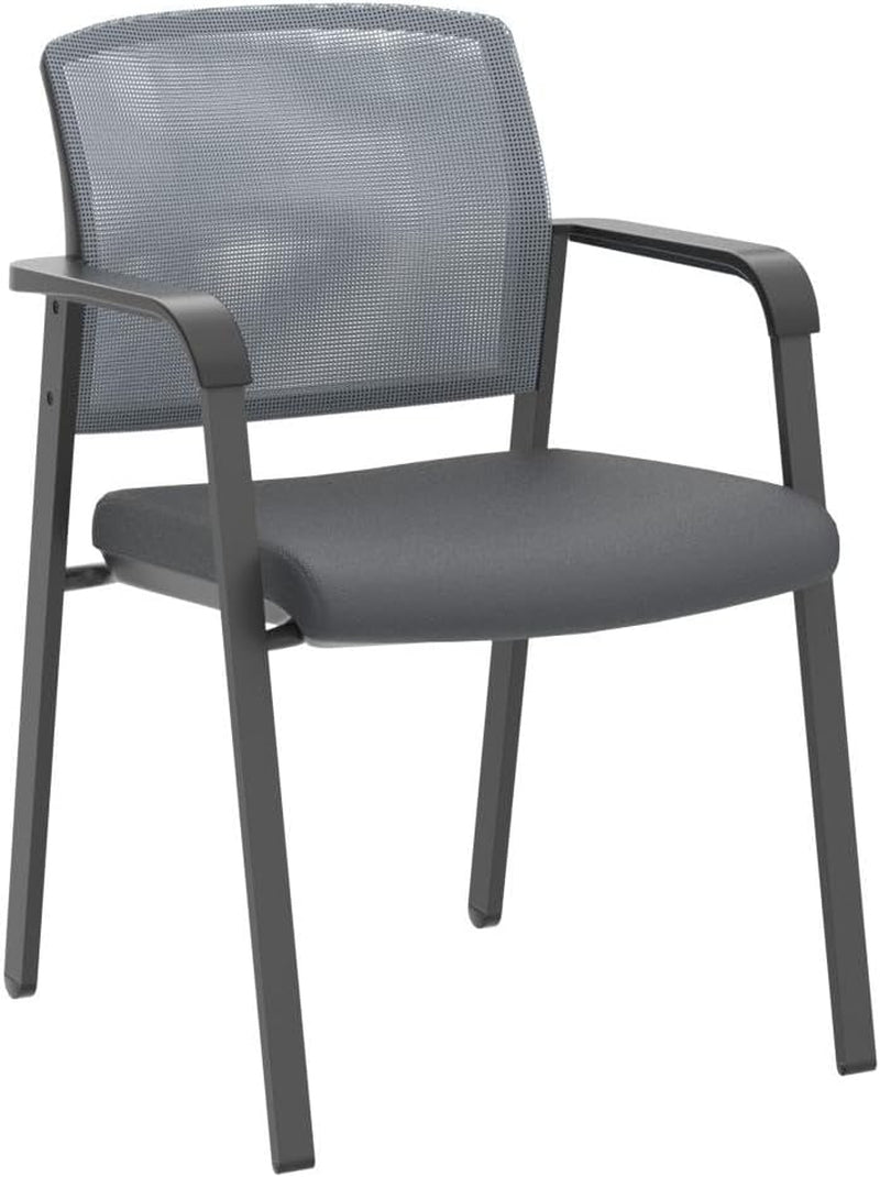 Mesh Back Stacking Arm Chairs with Upholstered Fabric Seat and Ergonomic Lumbar Support for Office School Church Guest Reception Grey 2 Pack Set