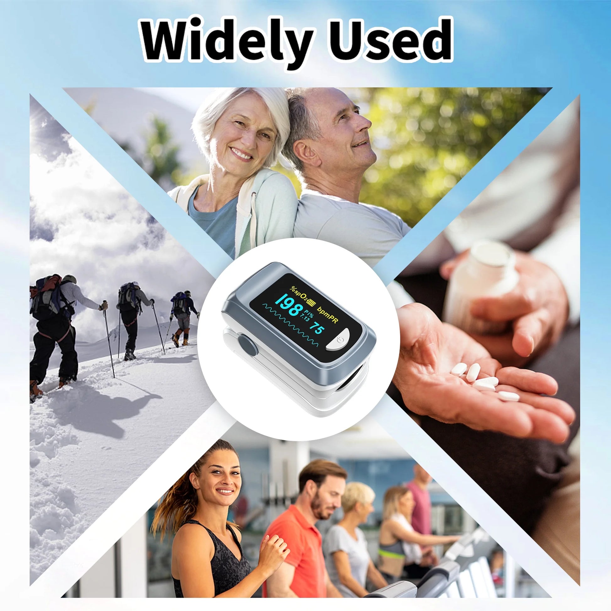 Fingertip Pulse Oximeter Blood Oxygen Saturation Monitor with Batteries and Lanyard for Sport, Running