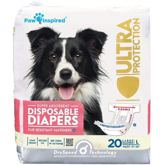 Disposable Dog Diapers Female| Puppy, Doggie, Cat, Pet Diapers |Diapers for Dogs in Heat Period, Diapers That Stay On, Senior, Excitable Urination, or Incontinence (Large, 20 Count)