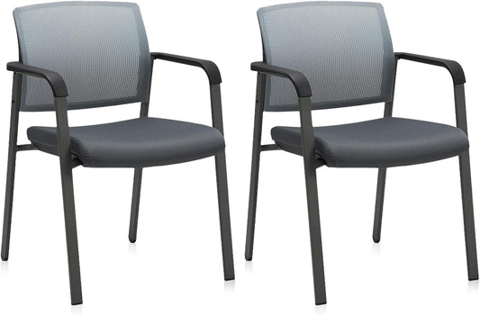 Mesh Back Stacking Arm Chairs with Upholstered Fabric Seat and Ergonomic Lumbar Support for Office School Church Guest Reception Grey 2 Pack Set