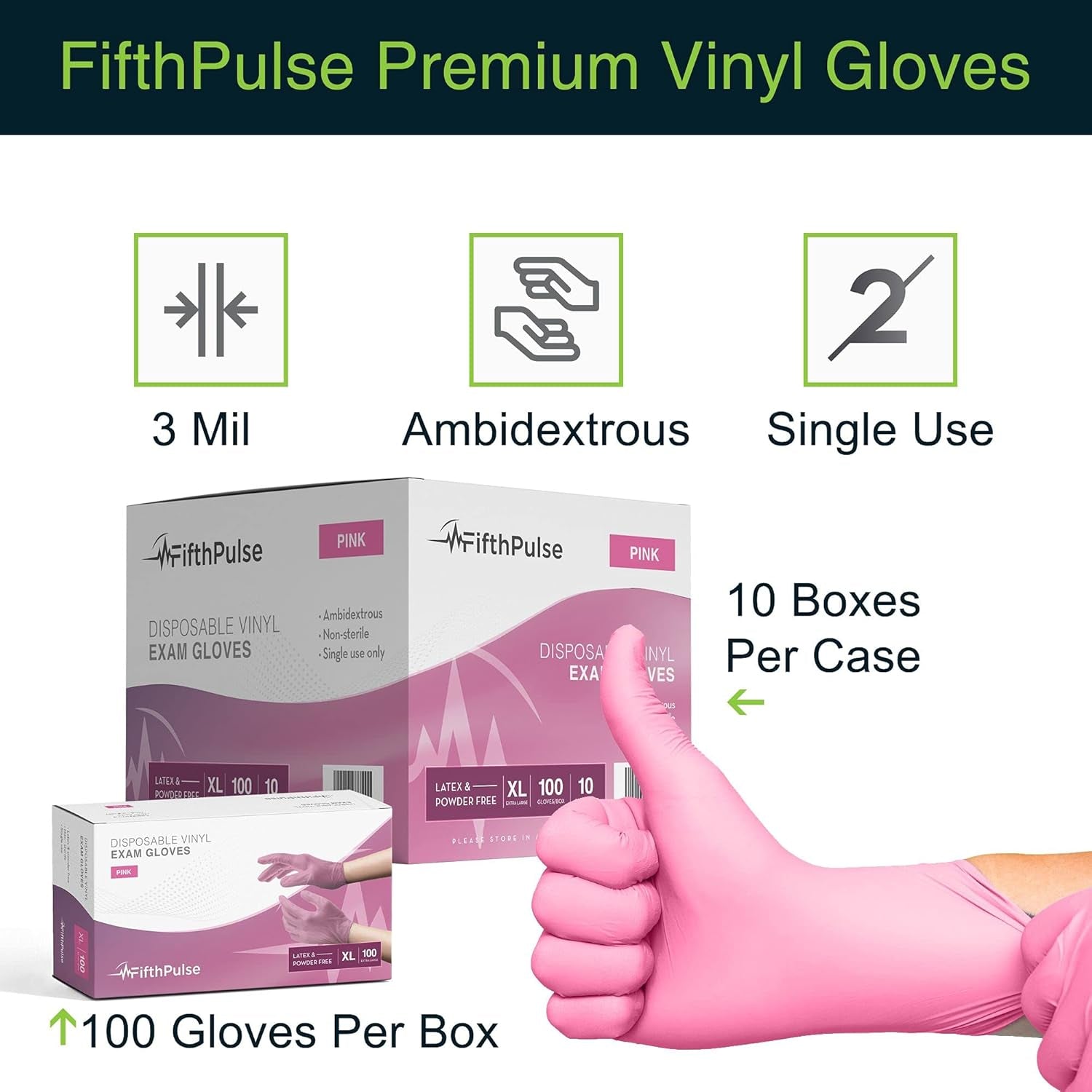 Pink Vinyl Disposable Gloves 100 Pack - Powder and Latex Free Medical Exam Gloves