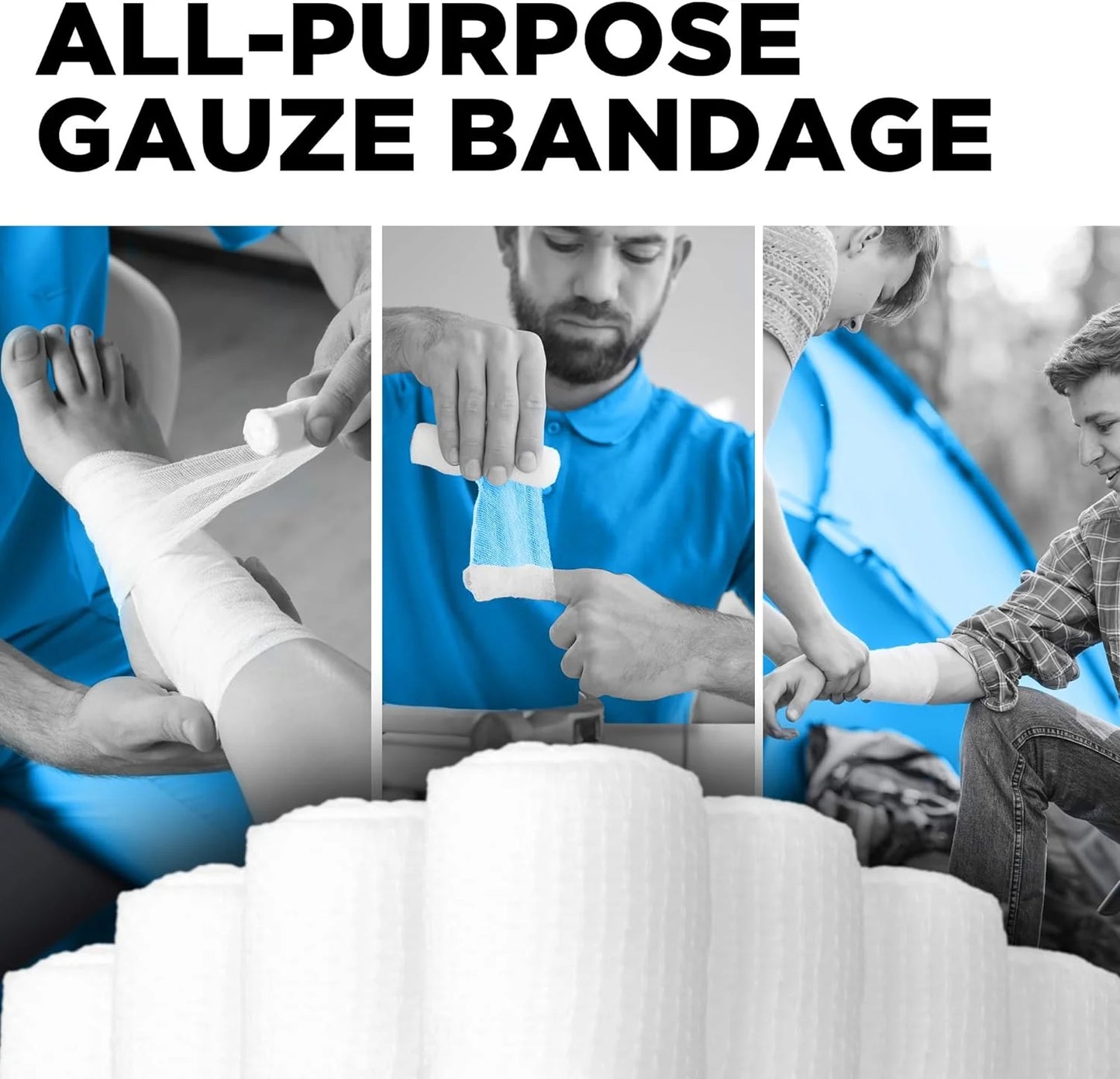 Premium Gauze Rolls - Pack of 36 - [Individually Wrapped] - 3” X 4.1 Yd Rolled Gauze + 3 Free Bonus Tapes