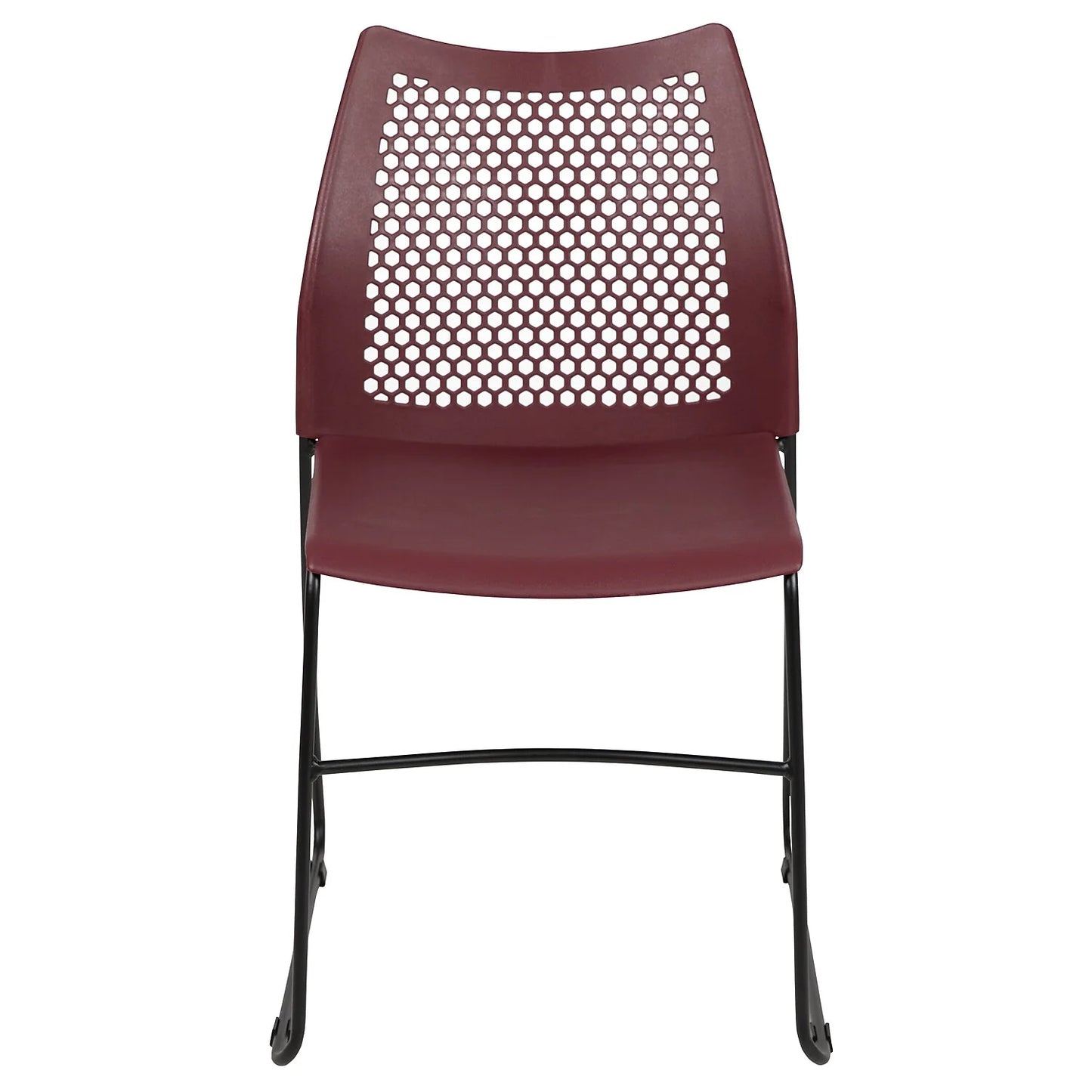 HERCULES Series 5 Pack 661 Lb. Capacity Burgundy Stack Chair with Air-Vent Back and Black Powder Coated Sled Base