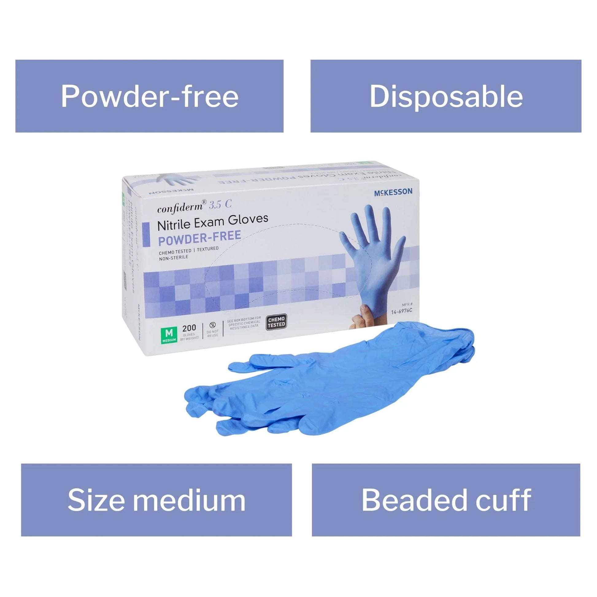 Confiderm 3.85C Nitrile Exam Gloves, Blue Medical Gloves - Medium, 200 Count, 1 Box