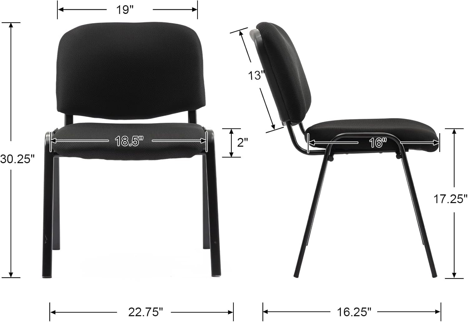 Stackable Black Office Chairs Armless Conference Room Chairs 5 Pack Mesh Reception Desk Chair for Meeting/Events/Hall/Training/Waiting Room