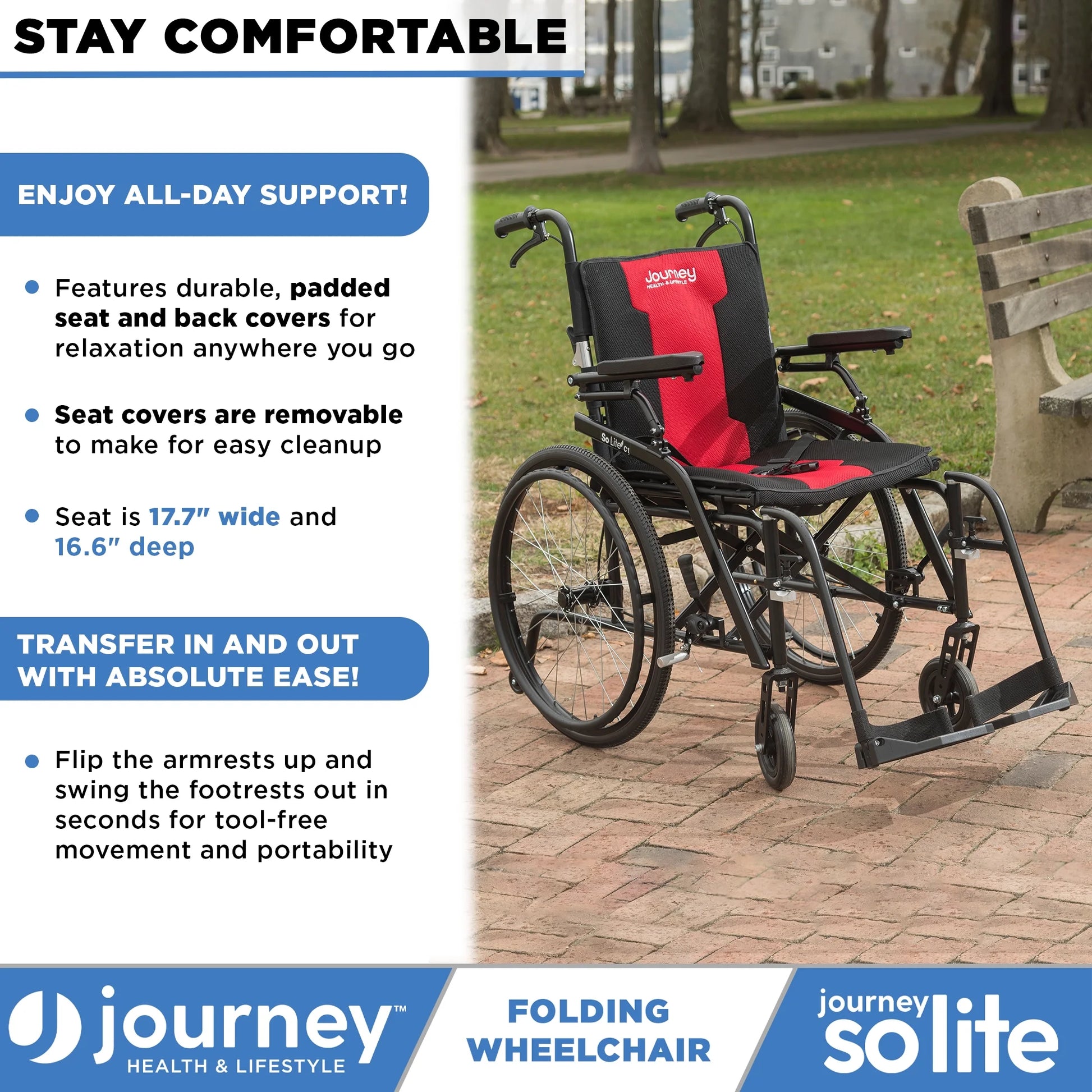 So Lite Folding Wheelchair, Lightweight 16.5Lb with Padded Seat, Dual Hand Brakes, and Durable Tires, Black