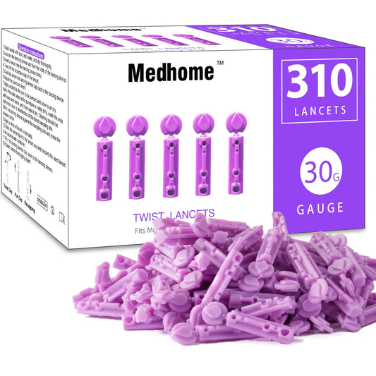 Medhome Blood Lancets Single use 30 Gauge Twist top Lancets for Diabetes Testing Fits Most Lancing Devices for Blood Sugar Kit and Glucose Meter - 310 Count per Box - Purple