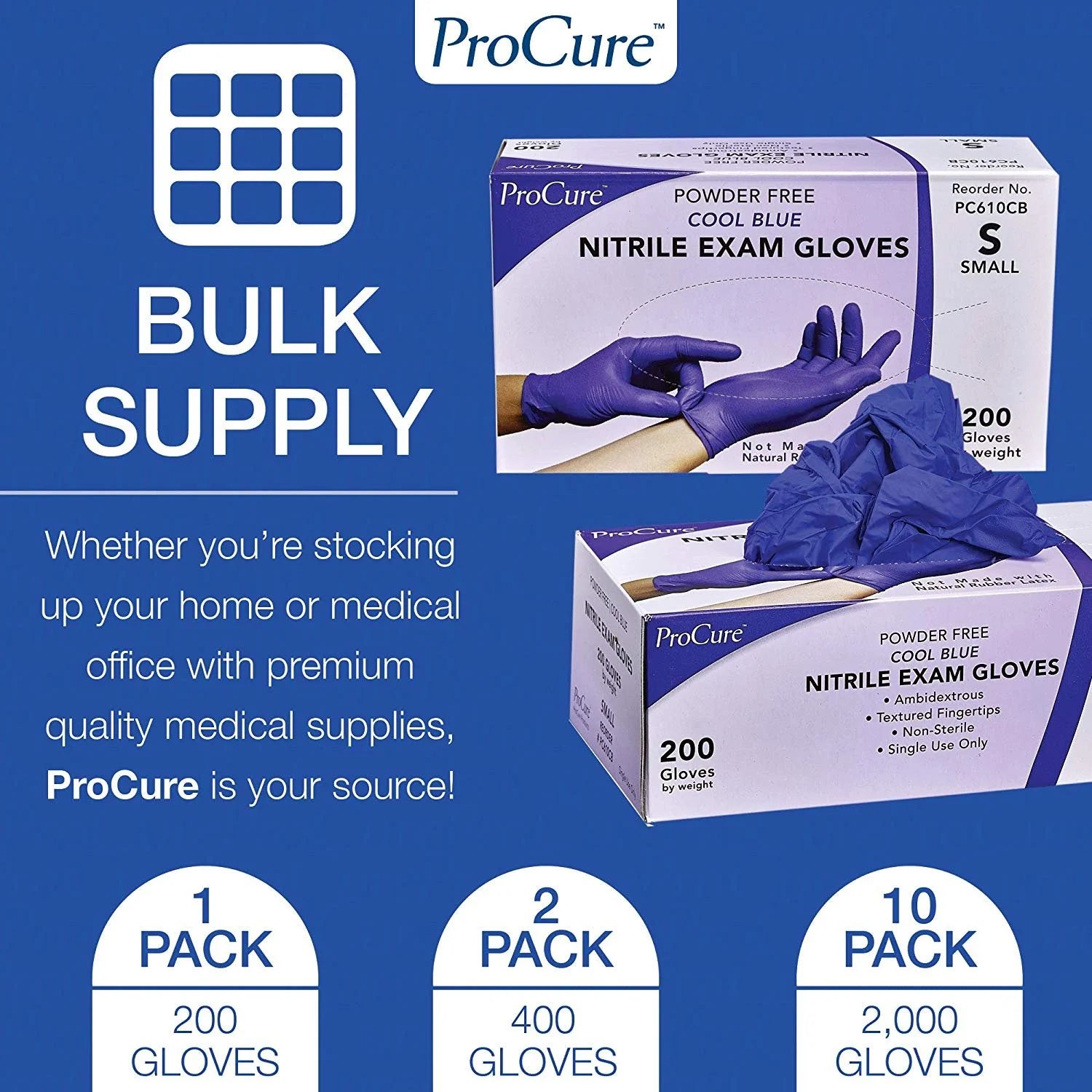 Disposable Nitrile Gloves - 200 Count - Powder Free, Rubber Latex Free, Medical Exam Grade