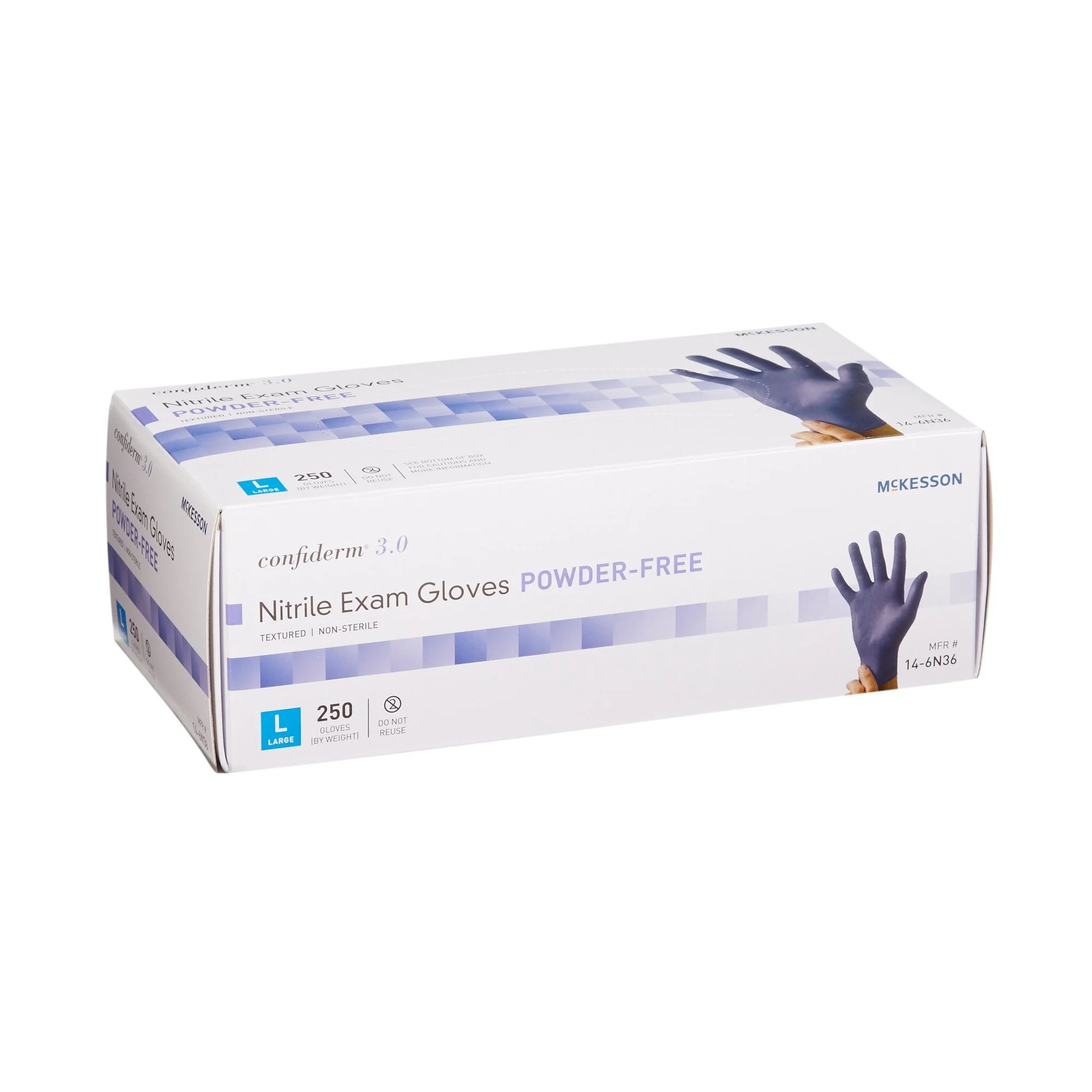Confiderm 3.0 Disposable Nitrile Exam Glove Standard Cuff Length LARGE 14-6N36 250 per Box