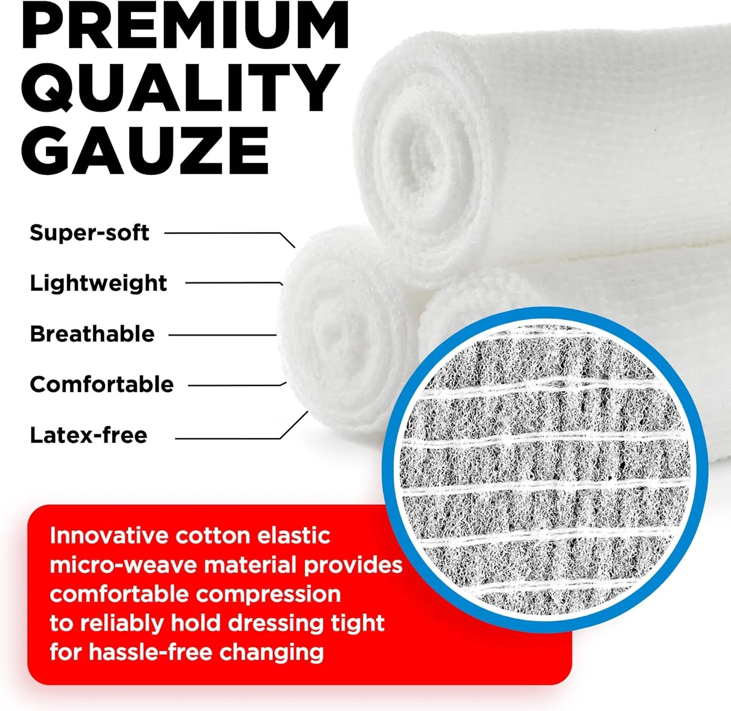 Premium Gauze Rolls - Pack of 36 - [Individually Wrapped] - 3” X 4.1 Yd Rolled Gauze + 3 Free Bonus Tapes