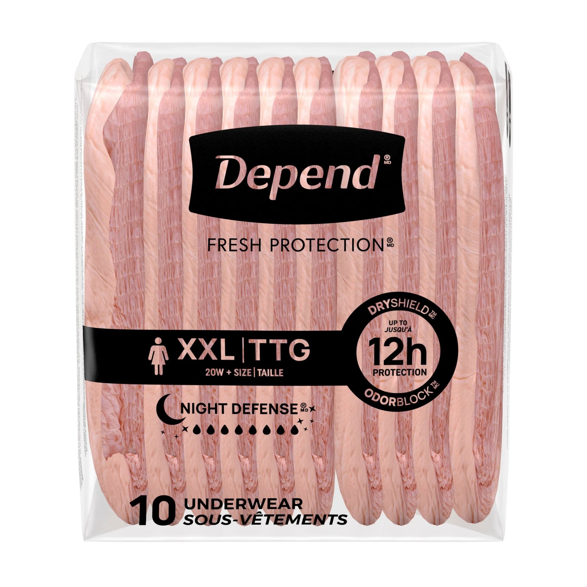 Night Defense Incontinence Underwear for Women, Adult Diapers, XXL, 40 Count