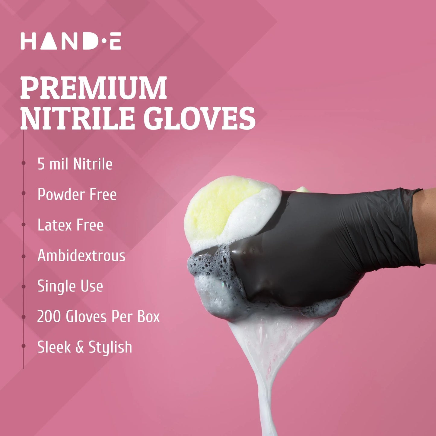 Hand-E Disposable Black Nitrile Gloves - 5 Mil Medical Exam - Powder and Latex Free, Food Safe