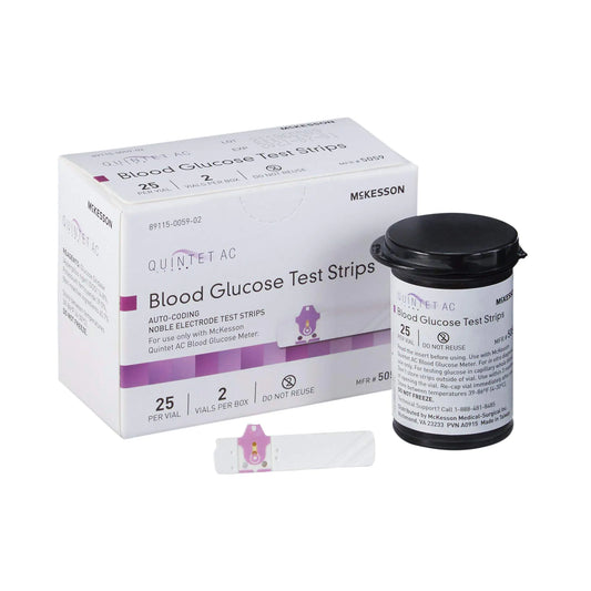 McKesson Quintet AC Blood Glucose Test Strips - Auto Coding Noble Electrode Strips for Self-Testing and Point-of-Care Testing of Whole Blood Glucose 50 Strips 1 Pack