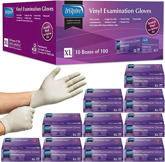 Stretch Vinyl Exam Gloves the ORIGINAL Quality Vinyl Gloves Disposable Latex Free Medical Gloves Cleaning Gloves 10 Packs of 100 Extra Large