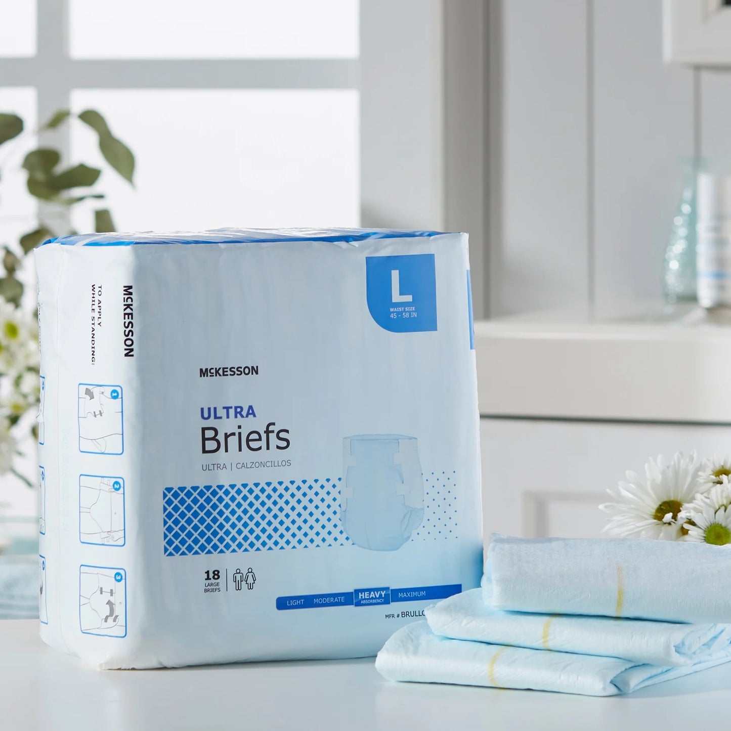Ultra Incontinence Briefs - Absorbent, Disposable, Unisex - Large, 18 Count, 1 Pack