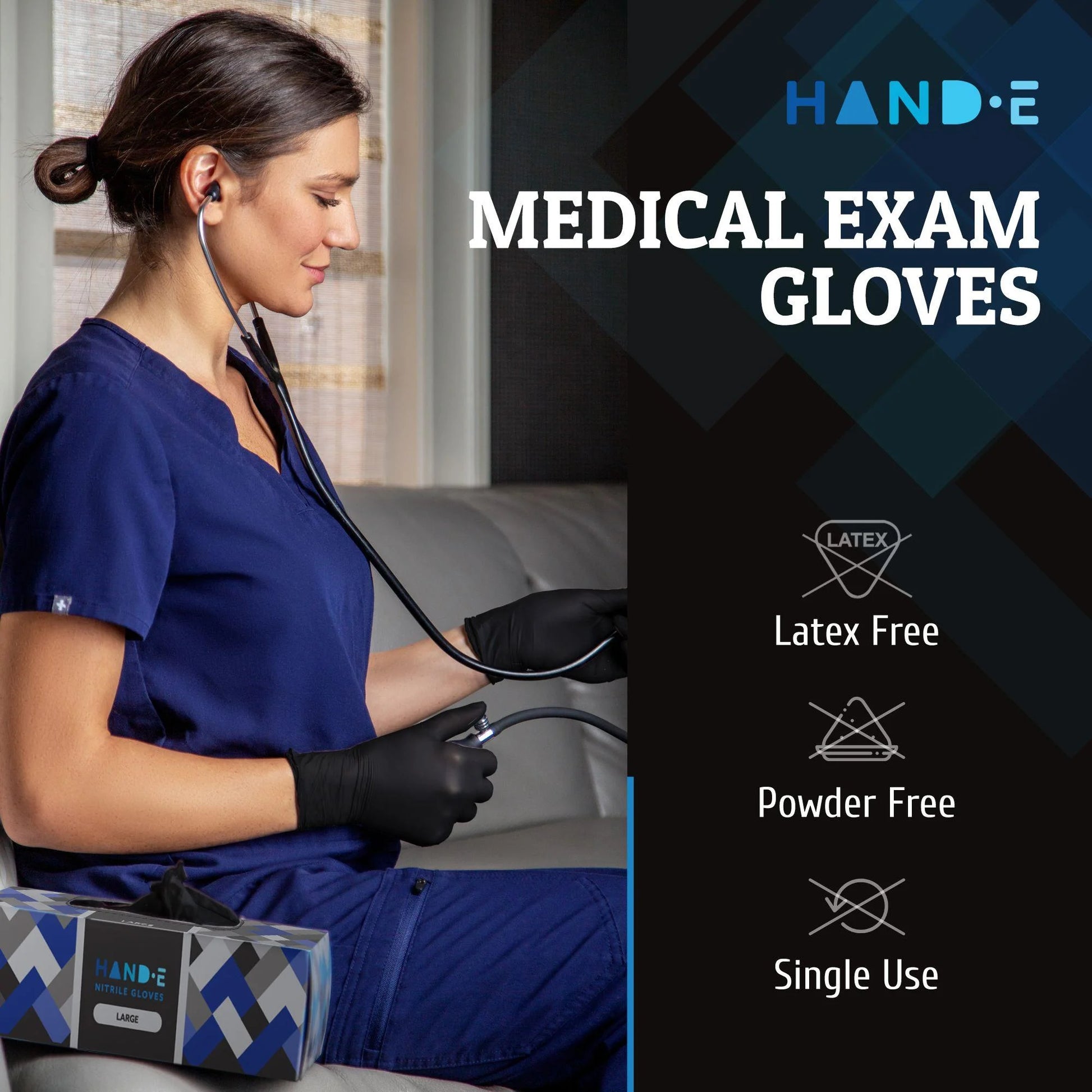 Hand-E Disposable Black Nitrile Gloves - 5 Mil Medical Exam - Powder and Latex Free, Food Safe