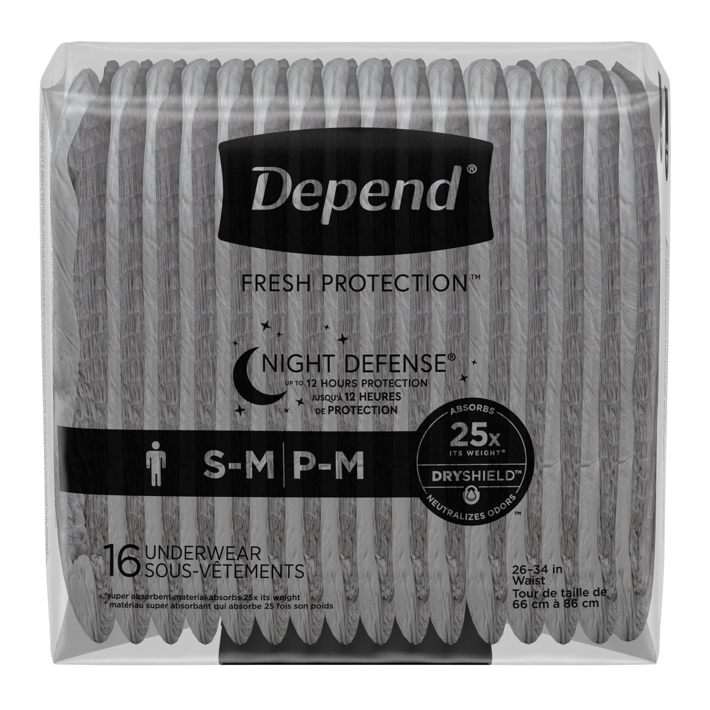 Night Defense Incontinence Underwear for Men, Adult Diapers, S/M, 64 Count
