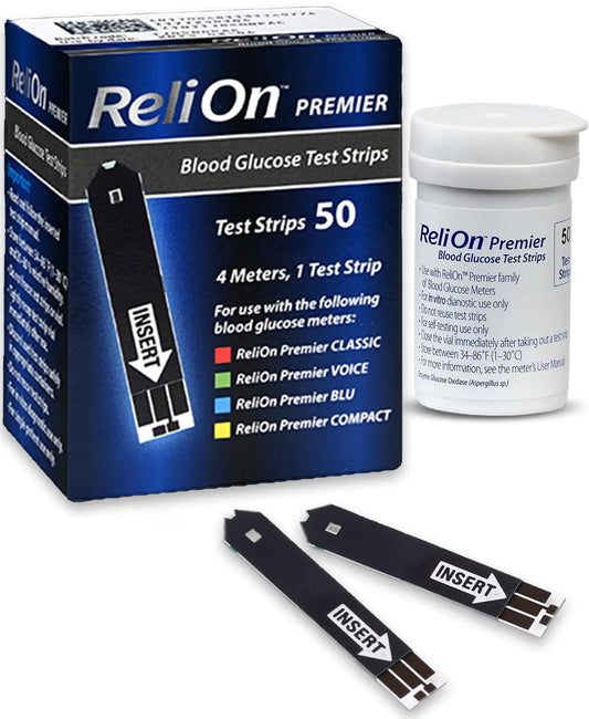 Generic Blood Glucose Test Strips | 50 Count | Diabetic Supplies for Glucose Monitor | Accurate Blood Glucose Monitoring | Tiras para Medir la Glucosa | Compatible with ReliOn Premier Meters