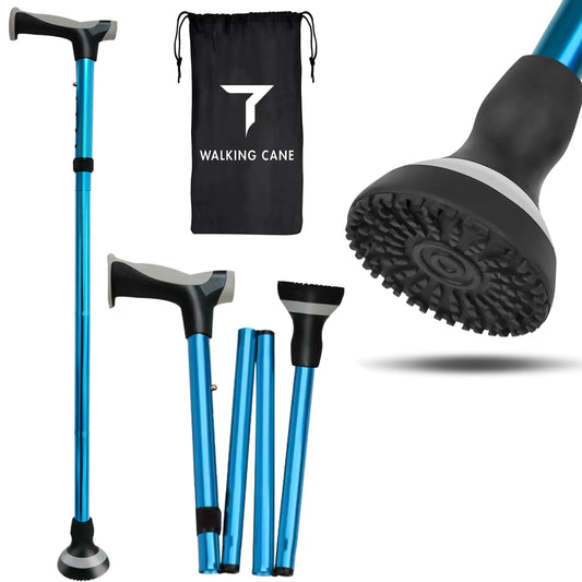 Walking Cane for Seniors Cool Canes for Women Men Adjustable Foldable Collapsible Walking Canes with Storage Bag All Terrain Retractable Walking Stick for Seniors & Adults Blue