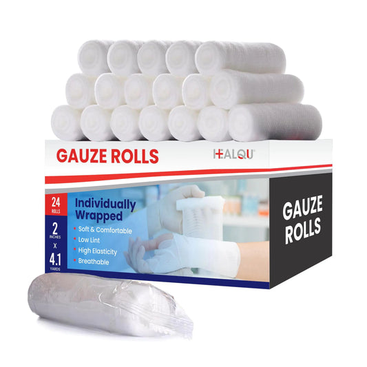 HEALQU Premium Gauze Rolls - 2” x 4.1 Yards - 24 Rolls Individually Wrapped Conforming Stretch Gauze Bandage - Super Soft Woven Stretch Gauze Bandages for Primary Wound Dressing Support