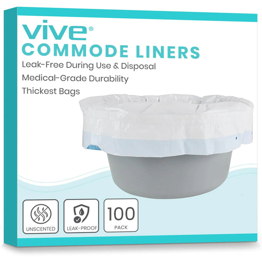 Vive Commode Liners for Bedside Toilet Chair Bucket Bedpan (100 Pack) - Caregiver Supplies for Potty Portable Toilet Bowl - Disposable Medical Adults Supplies Seat Covers Chair - Universal Size (100)