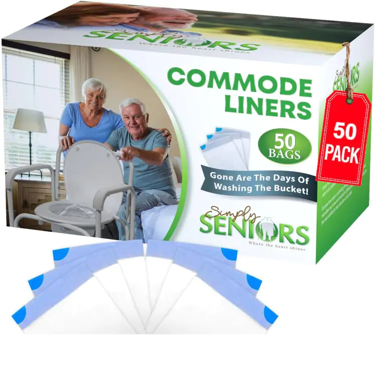 Commode Liners - 50 Strong Portable Toilet Bags - Easy to Use Bedside Commode Liners Disposable - Toilet Liners That Support Dignity of Seniors & Disabled - No More Buckets to Wash - NO Absorbent Pad