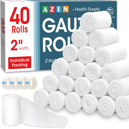 AZEN 40 Pack Gauze Rolls Bandages 2 in x 4.1 Yards Premium Medical Supplies & First Aid Supplies Bandage Wrap Vet Wrap Mummy Wraps