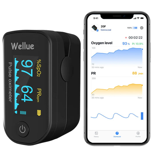 Wellue Fingertip Pulse Oximeter Blood Oxygen Saturation Monitor with Batteries & Lanyard for Wellness Use Bluetooth Black