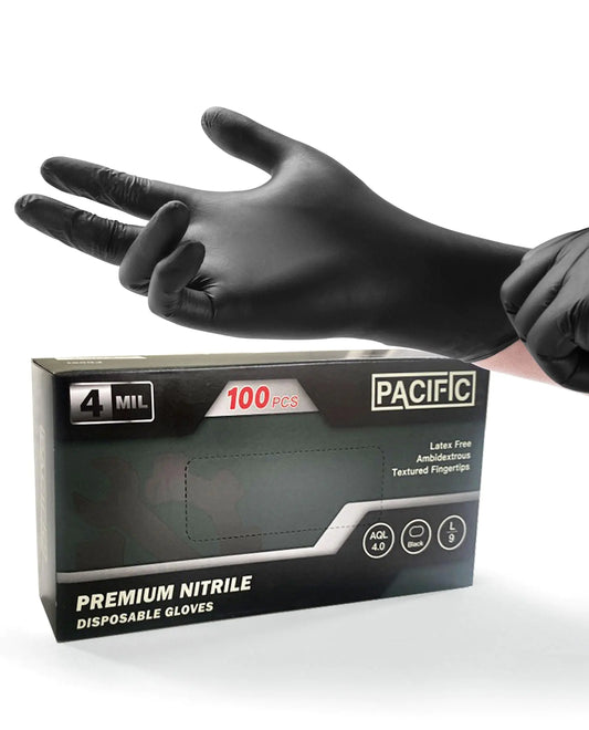 PACIFIC PPE 4 mil Black Nitrile Disposable Gloves Food-Safe Latex-Free Cleaning Cooking Gloves Large