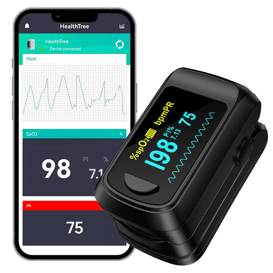 Pulse Oximeter Blood Oxygen Monitor Fingertip HealthTree Bluetooth Pulse Ox with Free APP O2 Pulse Oximeter Finger and Heart Rate Monitor